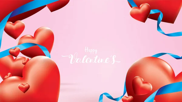 Valentine Colorful Red Romantic Hearts Forme Volant Flottant Ruban Soie — Image vectorielle