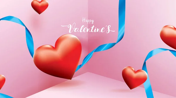 Valentine Colorful Red Romantic Hearts Forme Volant Flottant Ruban Soie — Image vectorielle
