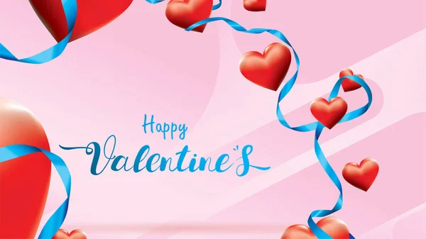 Valentine Colorful Red Romantic Hearts Forme Volant Flottant Ruban Soie — Image vectorielle