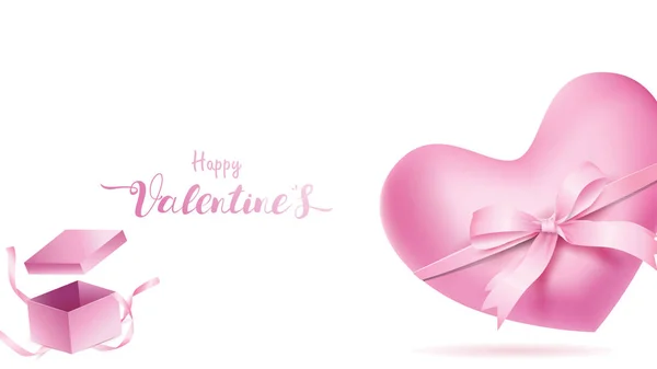 贈り物とピンク背景に飛んでいるリボンによって結ばれた心の形状 ボックスにかわいい要素 幸せな女性の母のバレンタインデー 誕生日グリーティング設計のための愛のベクトル シンボル — ストックベクタ