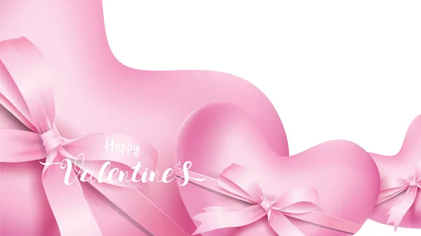 バレンタイン ハート 装飾的な愛は 心の背景をピンクし ピンクのシルクのリボンによって結ばれました 幸せな母のバレンタインのグリーティング カード デザインのバナーのための愛のシンボル — ストックベクタ