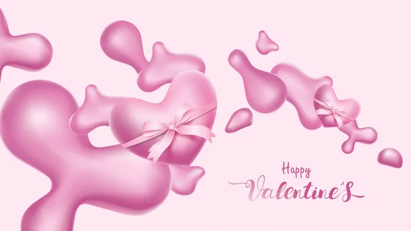 Cuore San Valentino Decorativi Cuori Rosa Ama Volare Galleggiare Sfondo — Vettoriale Stock