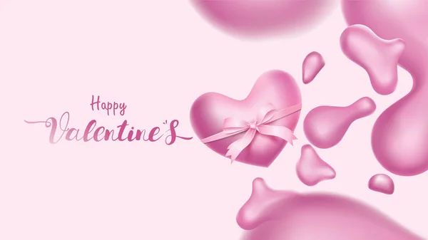 バレンタイン ハート 装飾的なピンクの心と飛行し 抽象的な変換液体背景に浮かぶ大好き 幸せな母のバレンタイン デザインのバナーのための愛のシンボル — ストックベクタ