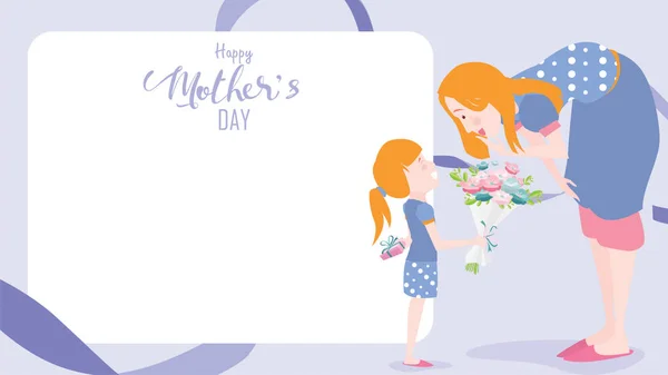 Glückwunschkarte Zum Muttertag Tochter Gratuliert Mama Und Schenkt Ihr Blumen — Stockvektor
