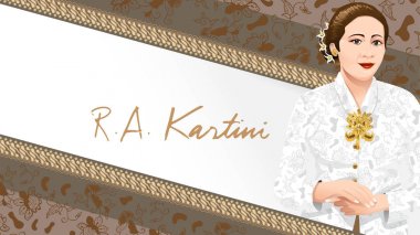 Kartini günü, R A kartini Endonezya 'da kadın ve insan hakkı kahramanları. afiş tasarım arka plan şablonu-vektör