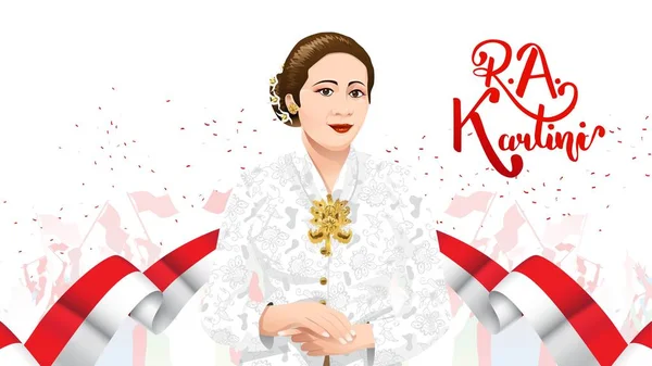 Kartini Day, R A Kartini les héros des femmes et des droits de l'homme en Indonésie. fond de conception de modèle de bannière - Vecteur — Image vectorielle