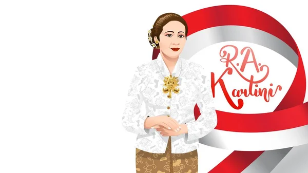 Kartini Day, R A Kartini les héros des femmes et des droits de l'homme en Indonésie. fond de conception de modèle de bannière - Vecteur — Image vectorielle