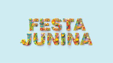 Festa Junina tipografi festival tasarımı kağıt sanat ve parti bayrakları ve Kağıt Fener ile düz tarzı, Tebrik Kartı, Davetiye veya Tatil Afiş için kullanabilirsiniz. - Vektör