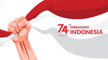 17 August. Indonesia Happy Independence Day greeting card with hands clenched, Spirit of freedom symbol. Use for banner, and background . Vector clipart