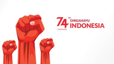 17 Ağustos. Endonezya Mutlu Bağımsızlık Günü elleri sıkılmış ile tebrik kartı, Özgürlük sembolü Ruhu. Banner ve arka plan için kullanın. Vektör