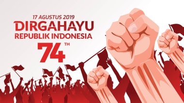 17 Ağustos. Endonezya Mutlu Bağımsızlık Günü elleri sıkılmış ile tebrik kartı, Özgürlük sembolü Ruhu. Banner ve arka plan için kullanın. Vektör