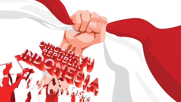 17 de agosto. Indonesia Feliz Día de la Independencia tarjeta de felicitación con las manos apretadas, Espíritu de libertad símbolo. Utilizar para banner y fondo. Vector — Archivo Imágenes Vectoriales