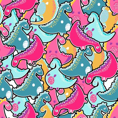 Sevimli dinozor seamless modeli. Ayarla