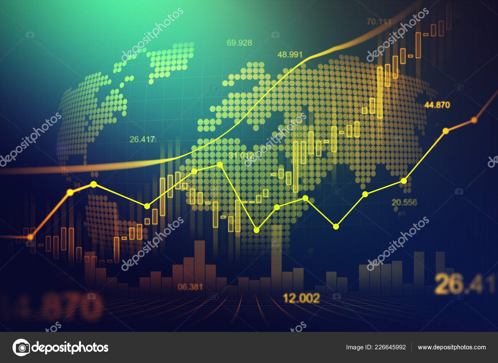 股票市场或外汇交易图的图形概念适合金融投资或经济趋势的商业理念和所有艺术品的设计摘要财务背景——图库图片© nicedream30 #226645992