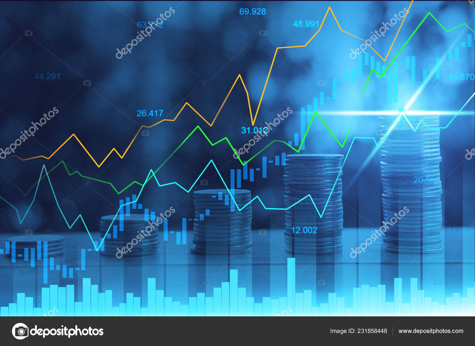股市或外汇交易图在图形双曝光概念适合金融投资或经济趋势的商业理念和所有艺术作品设计抽象财务背景——图库图片© nicedream30  #231858448