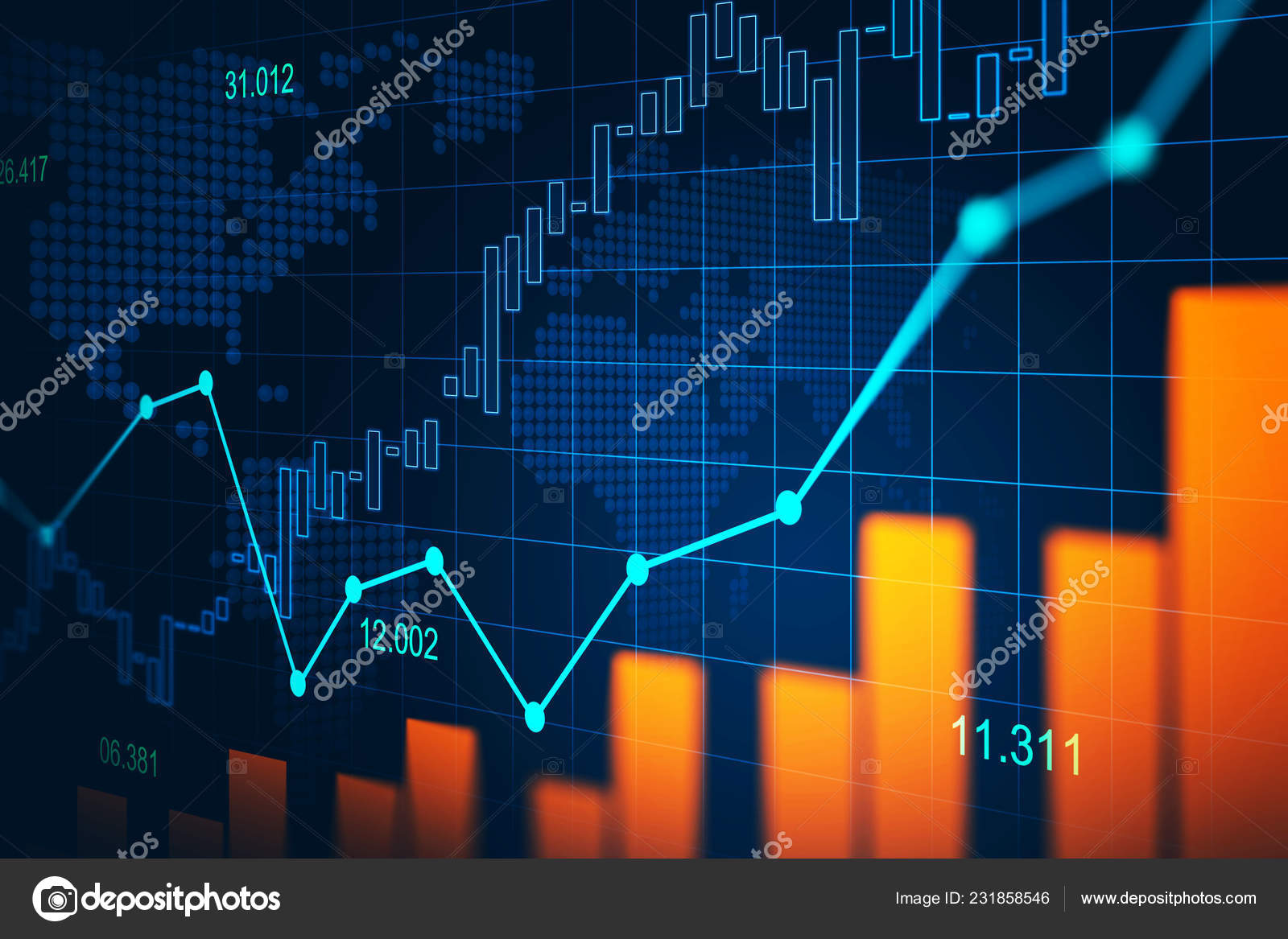 股票市场或外汇交易图的图形概念适合金融投资或经济趋势的商业理念和所有艺术品的设计摘要财务背景——图库图片© nicedream30 #231858546