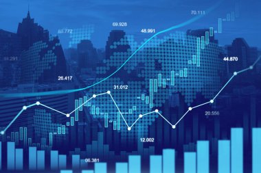 Borsa veya grafik grafik çift pozlama kavram uygun finansal yatırım veya ekonomik eğilimler iş fikri ve tüm sanat iş tasarım ticaret forex. Soyut Finans arka plan