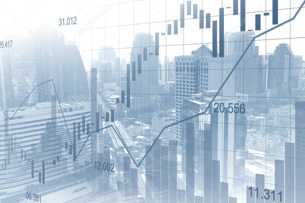 Stock market or forex trading graph in graphic double exposure concept suitable for financial investment or Economic trends business idea and all art work design. Abstract finance background