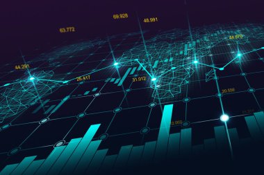 Borsa veya grafik Fütüristik Konsept finansal yatırım veya ekonomik eğilimler iş fikri uygun olarak ve tüm sanat iş tasarım ticaret forex. Soyut Finans arka plan