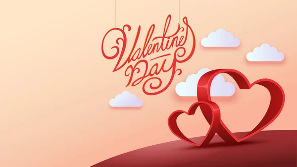Sztuka Papier Plakat Typografii Happy Valentines Day Tekst Odręczny Kaligrafii — Wektor stockowy