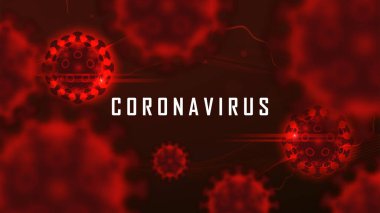 Kırmızı zemin üzerinde kan içinde yüzen Coronavirus hücre yapısı. Vektör illüstrasyonu