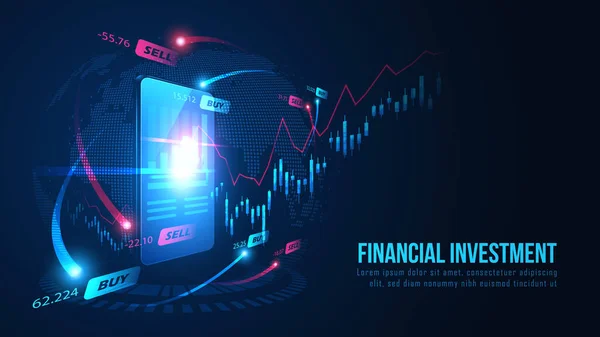 Mercado Valores Divisas Gráfico Comercio Línea Concepto Teléfono Inteligente Ilustración — Archivo Imágenes Vectoriales