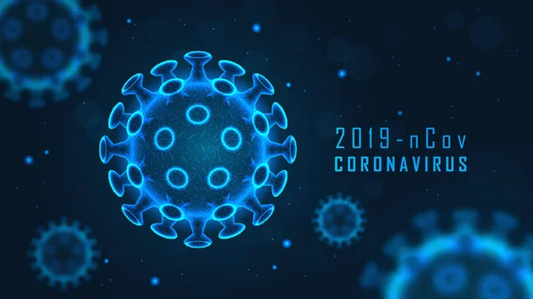 Estructura Celular Del Coronavirus Sobre Fondo Azul Con Texto Muestra — Vector de stock