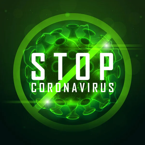 Coronavirus Cell Structure Green Background Sample Text Vector Illustration — Stock Vector