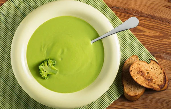 Pyré Krémová Polévka Zeleného Hrášku Brokolice — Stock fotografie