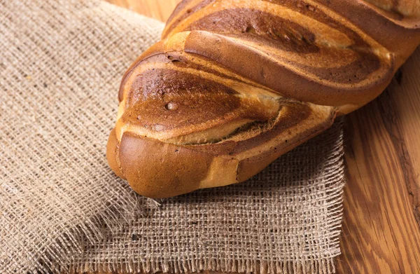 Close Van Het Brood Een Houten Achtergrond Rustieke Stijl — Stockfoto