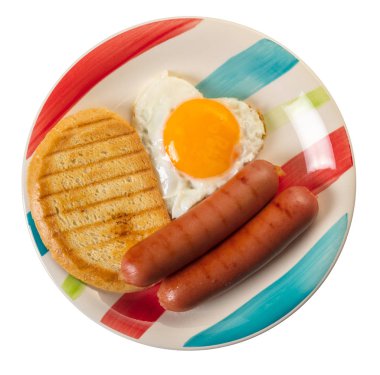 Kahvaltı, omlet kızarmış ekmek ve sosis ile