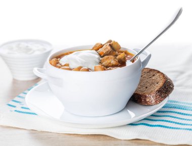 fasulye ve domuz kaburga closeup ile çorbası