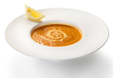 Havuç kremi çorba püre beyaz arka plan üzerinde