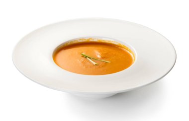 Havuç kremi çorba püre beyaz arka plan üzerinde