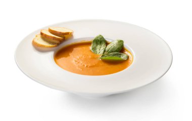 Havuç kremi çorba püre beyaz arka plan üzerinde