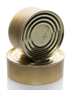 beyaz bir arka plan üzerinde metal gıda kutular