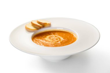 Havuç kremi çorba püre beyaz arka plan üzerinde