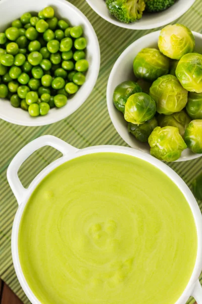 Puree Van Crème Soep Van Doperwtjes Met Groenten — Stockfoto