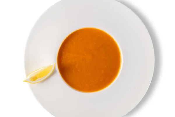 Purê Sopa Creme Cenoura Fundo Branco — Fotografia de Stock