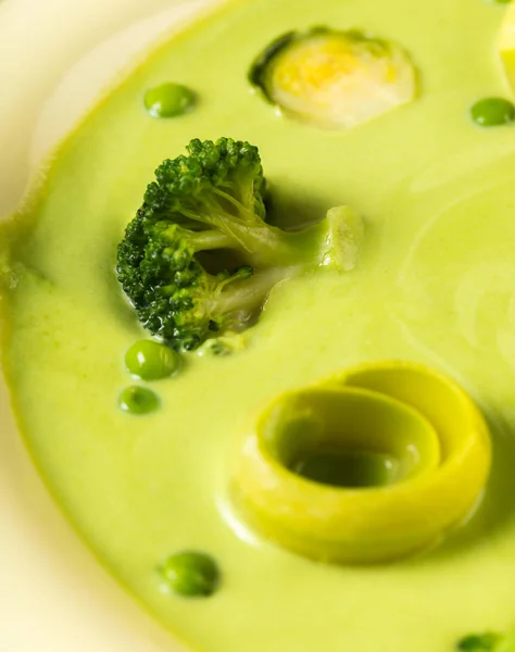 Cream Soup Puree Green Peas Vegetables Closeup — Stock Photo, Image