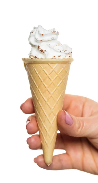 Wafel Kegel Met Een Dessert Witte Achtergrond — Stockfoto