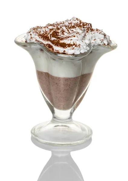 Ванільний Шоколадний Десерт Склянці Білому Фоні — стокове фото