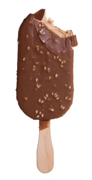 Çikolata sır olarak sopa dondurma, beyaz arka plan izole.