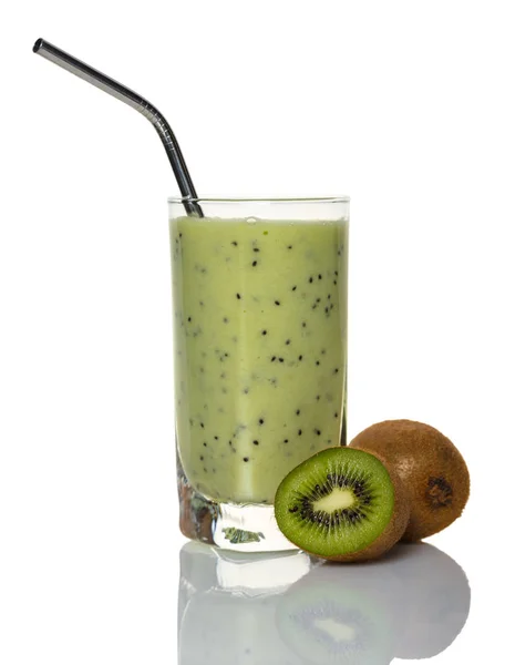 Milkshake Kiwi Glass White Background Stock Photo