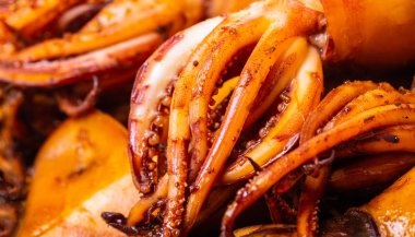 Gıda arka plan doku pişmiş kalamar yakın çekim