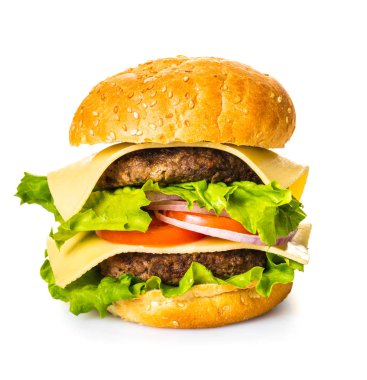 Lokanta, arka plan üzerinde beyaz taze hamburger izole