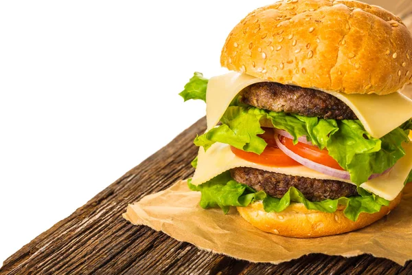 Fast Food Świeże Burger Białym Tle — Zdjęcie stockowe