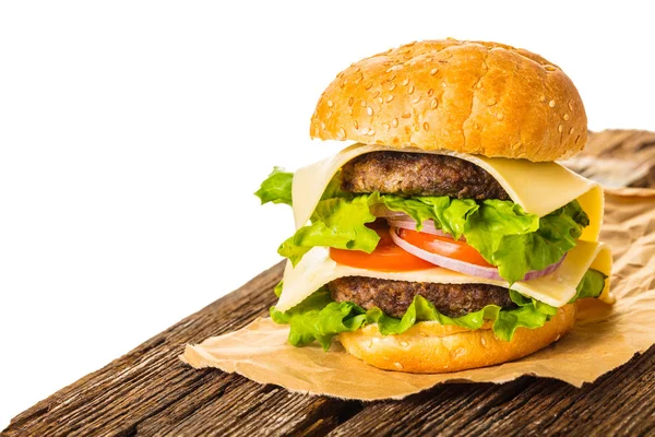 Fast Food Świeże Burger Białym Tle — Zdjęcie stockowe