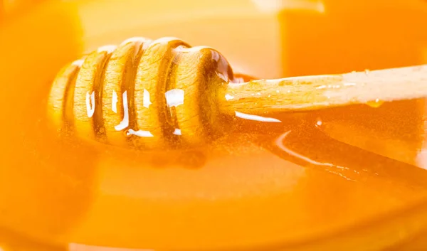 Lebensmittel Hintergrund Holzlöffel Honig Nahaufnahme — Stockfoto