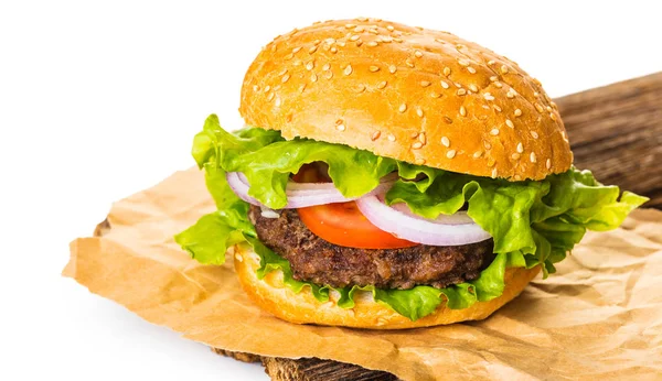 Fast Food Świeże Burger Białym Tle — Zdjęcie stockowe